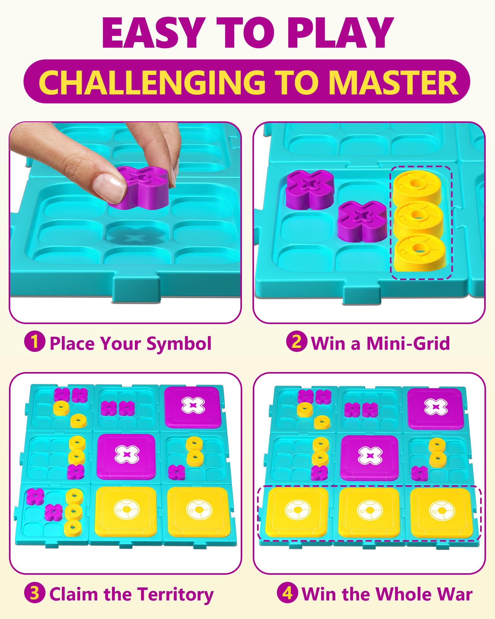 Ultimate Tic Tac Toe Board Game - Strategic Family Game for Adults & Kids - Portable Travel Puzzle, for Game Night - Image 4