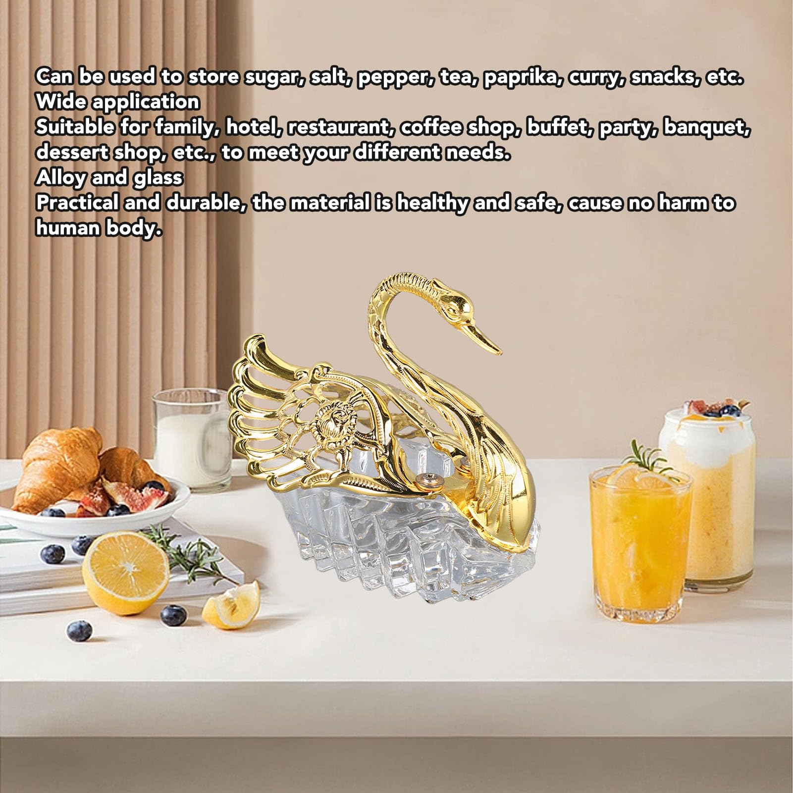 Hapivida Swan Sugar Storage Jar, European Candy Serving Dish Modern Sugar Bowl Condiment Container Golden Seasoning Bowl Kitchen Restaurant Decorative