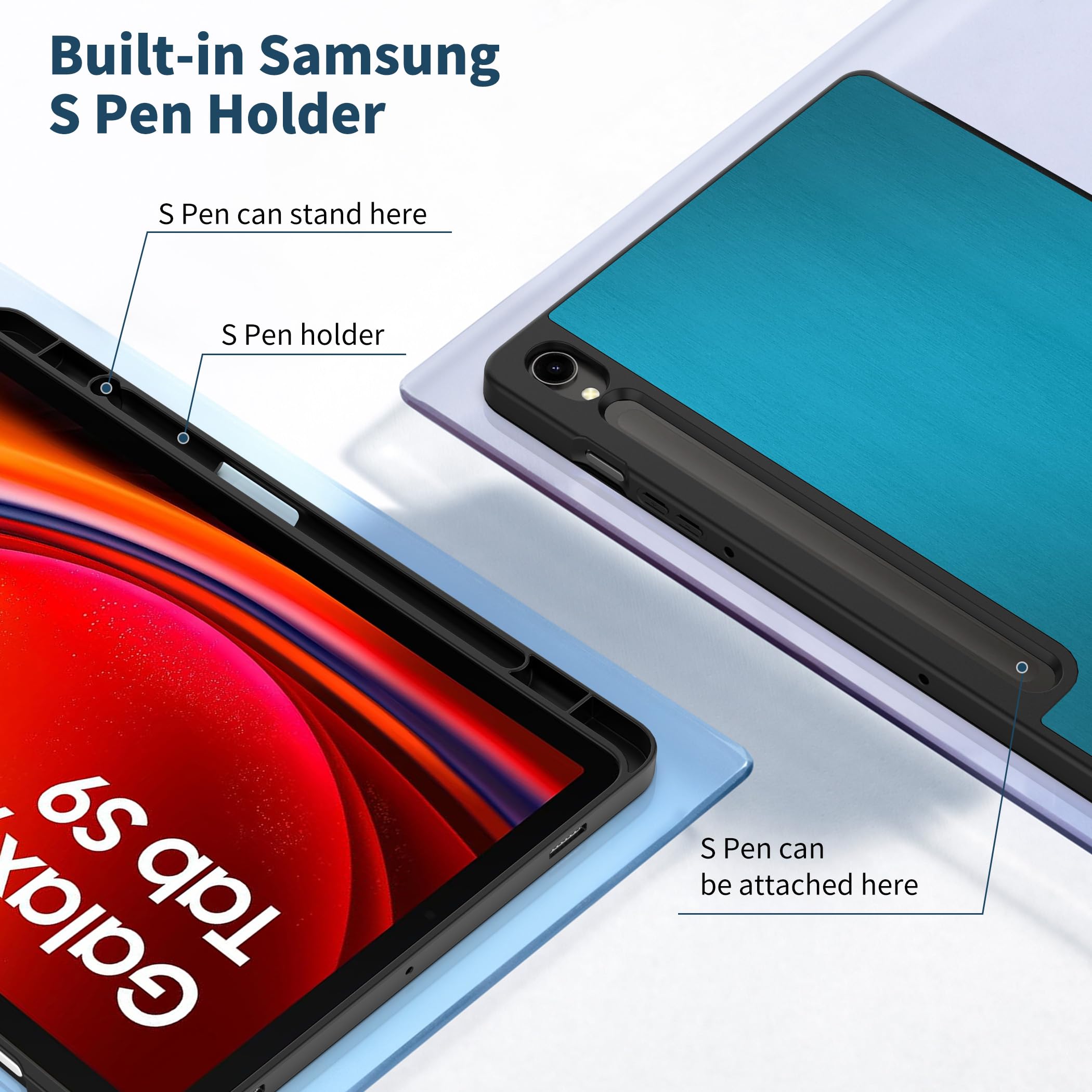 EasyAcc Custodia Cover Compatibile con Samsung Galaxy Tab S9 FE/S9 2023 11 Pollici con Cover Leggero Supporto in Pelle PU Case,SM-X710 (Wi-Fi)/SM-X716B (5G Global)/SM-X718U,Blu Pavone