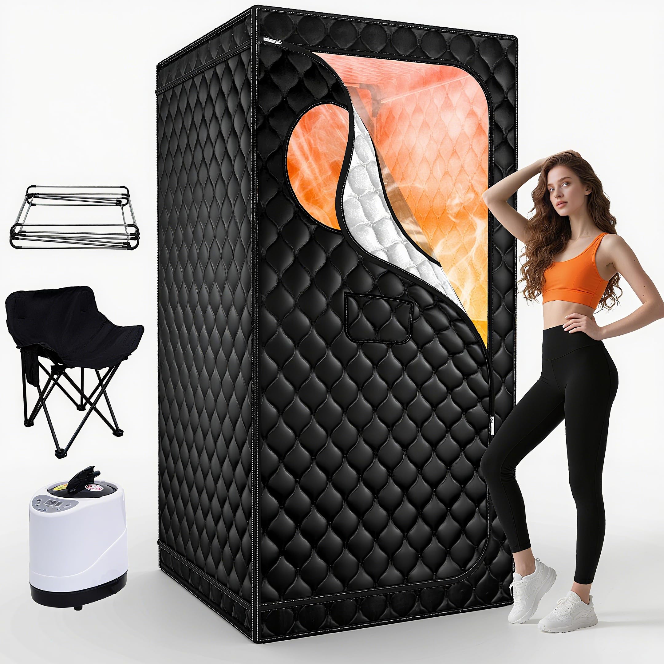 portable sauna for home, upgraded personal steam sauna box with 3l 1300w steamer, folding chair, extra large size foldable home sauna 3’x 3’x 5.9’, full body sauna tent for relaxation spa, black