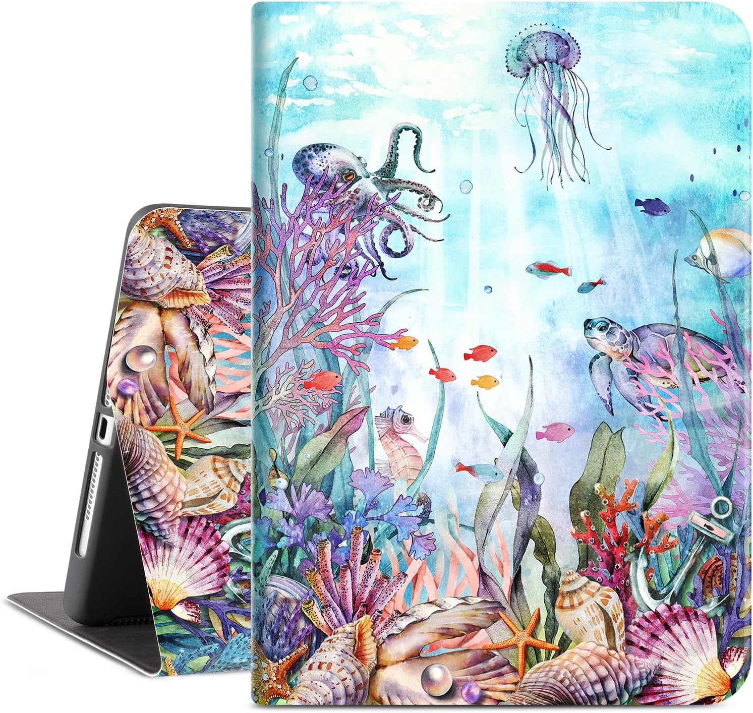 iPad Air 2 Case, iPad 6th Generation Case, iPad 5th Generation case, iPadCase 6th Generation, 9.7 Inch iPad Air 1st Gen Cases Multi-Angle View Adjustable Stand Auto Wake/Sleep, Ocean Seaworld