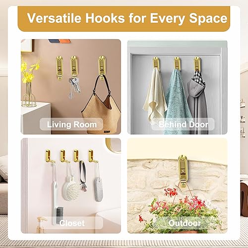 Miniatura 2 de 4 ganchos de pared plegables dorados, ganchos plegables para colgar en la pared, bolsasmochilaropa, gancho montado para baño, dormitorio, cocina