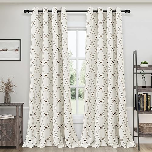 Joywell Cortinas de lino con textura para sala de estar de 96 pulgadas de largo, cortina de ventana bordada de granja, con ojales neutros, cortina
