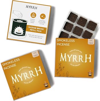 Commiphora Myrrha Incense Bricks Refill Pack by Aromafume | 3 Trays x 9 Bricks | Commiphora Myrrha Tree, Native to Africa | Ideal for Spirituality & Positivity | Low-Smoke & Non Toxic