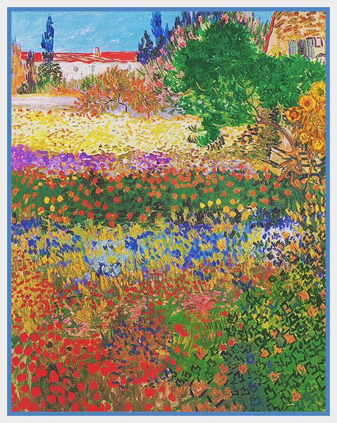 Van Gogh Garden Flowers Counted Cross Stitch Pattern with Needles