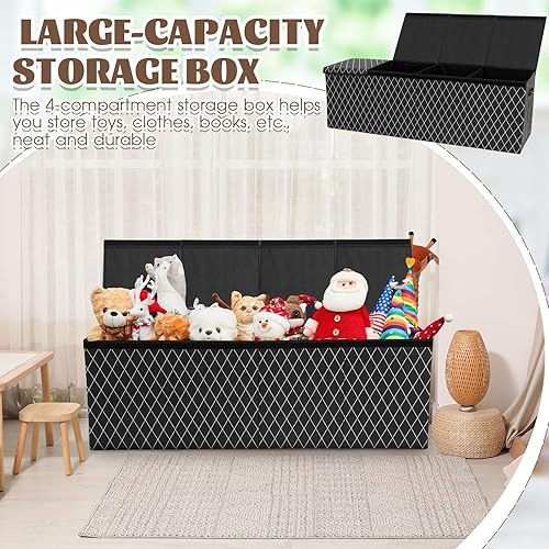 Miniatura 5 de Patelai Caja de juguetes grande plegable y resistente con tapa y asas, caja de juguetes de Navidad, organizador de almacenamiento para sala de