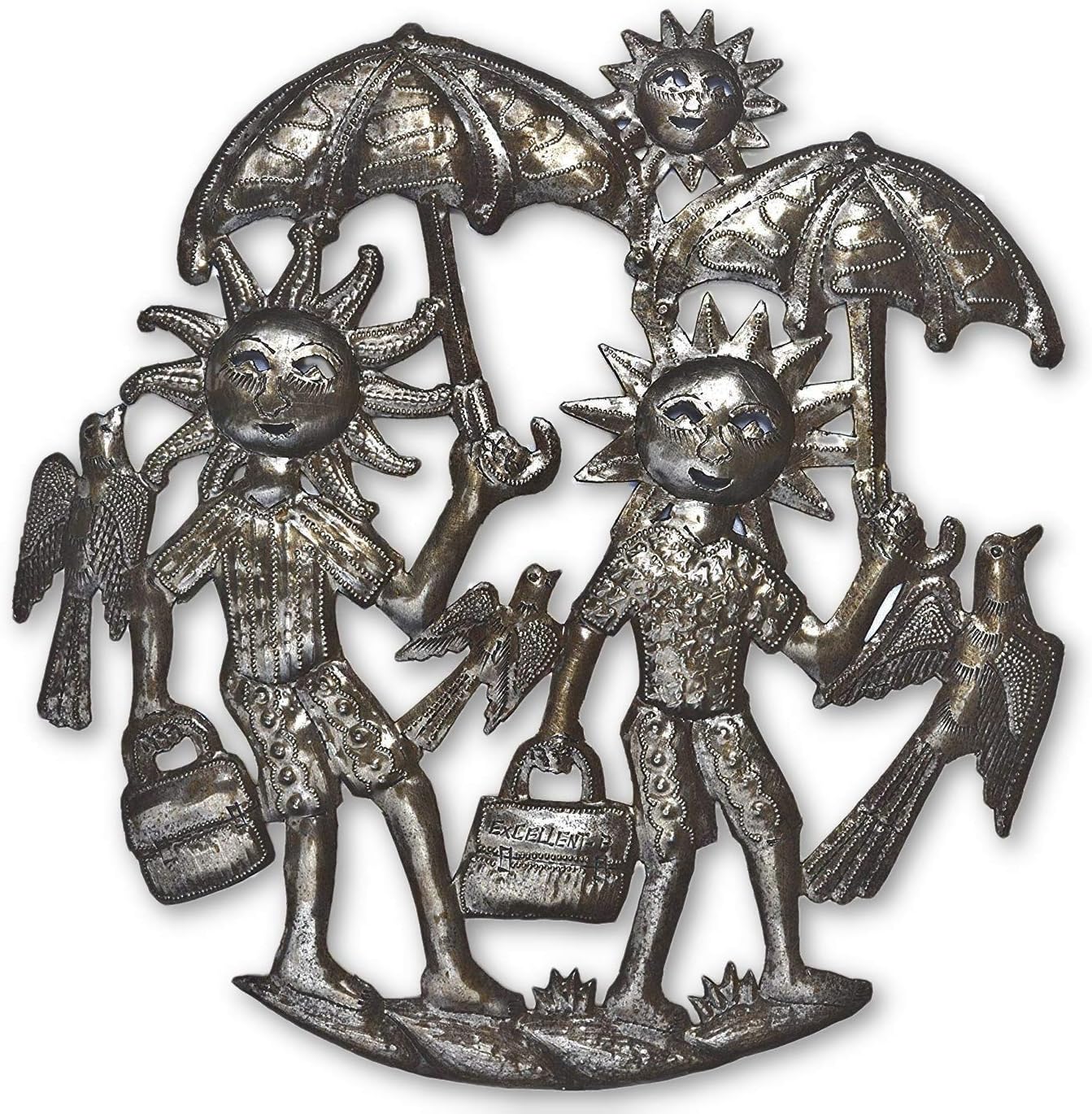 Summer Fun Decorative Wall Hanging Plaques, Happy Soul's, Family Art, Handmade in Haiti from Recycled Steel Barrels, 11 x 11 Inches