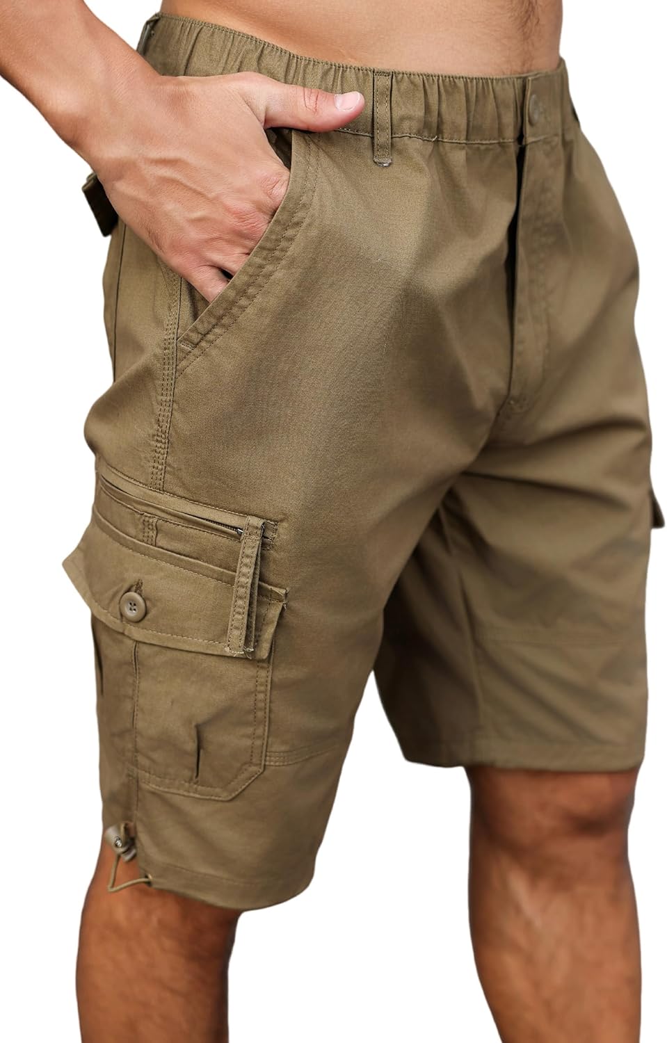 Mens Cargo Shorts with Multi-Pockets | Elastic Waist Cotton Relaxed Fit | 2026 Casual Hiking Fishing Work - Image 5