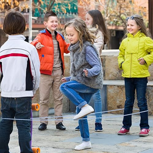 Miniatura 6 de Gejoy 6 piezas de cuerda de saltar china de 157 pulgadas, cuerda elástica china ajustable, juego de salto para ejercicio al aire libre (morado, azul)