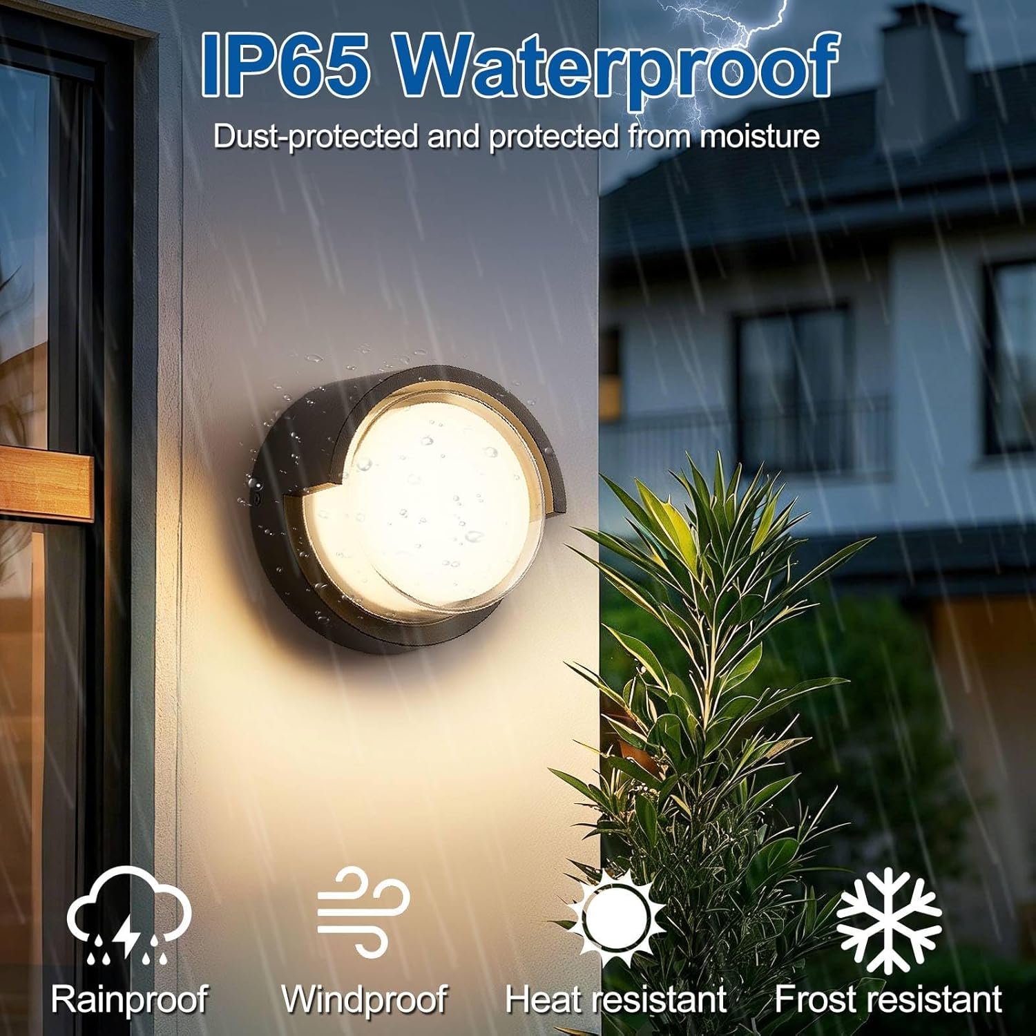 Outdoor Wall Light Black Modern Round LED Wall Sconce Waterproof 120V 12W 3000K Warmlight 6 Inch Exterior Lighting Fixtures for Porch Patio Balcony Entryway Yard