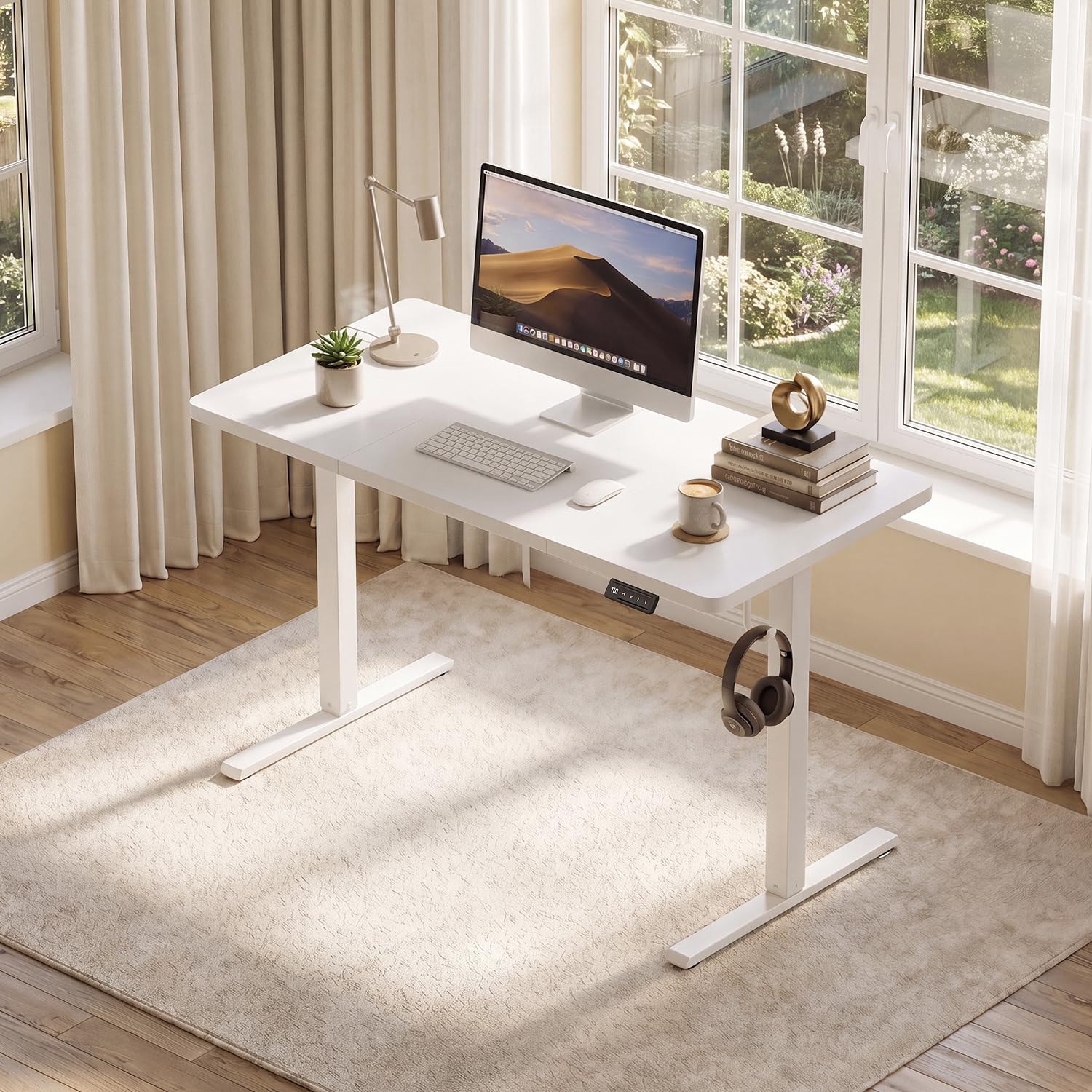 JUMMICO Elektrisch Höhenverstellbarer Schreibtisch 140 x 60 cm, Schreibtisch Höhenverstellbar mit 2 Memory-Funktion, Steh-Sitz Bürotisch, Computertisch mit Kabelmanagement Box, Wolkenweiß