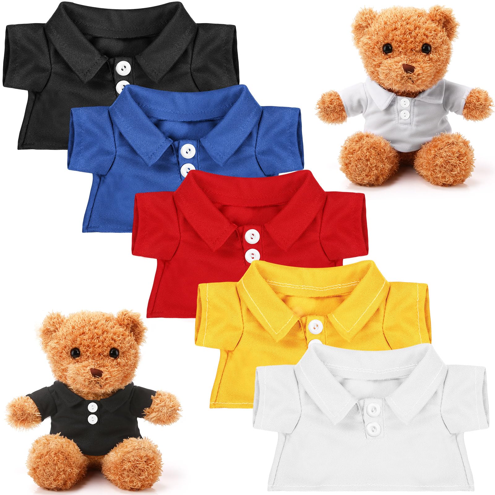 Litherr S 5 Pcs Stuffed Bear Clothes Stuffed Animal Polo Shirt Outfit Plush Animal Accessory for Goodie Bags Stuffers DIY10-12 Inch Plush Toy Make Your Own Plush Doll