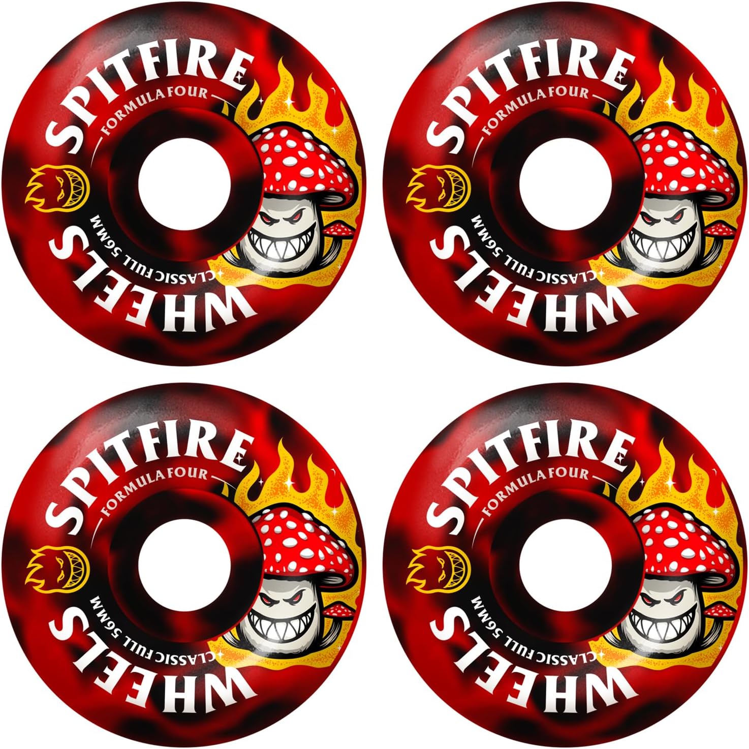 Spitfire Skateboard Wheels 56mm F4 Shroom Bighead Classic Full 99A Black/Red Swirl