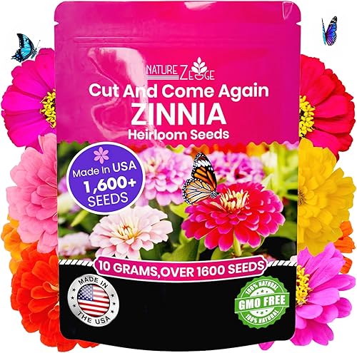 NatureZ Edge Semillas de zinnia para plantar al aire libre 2026, más de 1600 semillas de flores, 0.35 onzas, sin OMG, fabricadas en Estados Unidos,