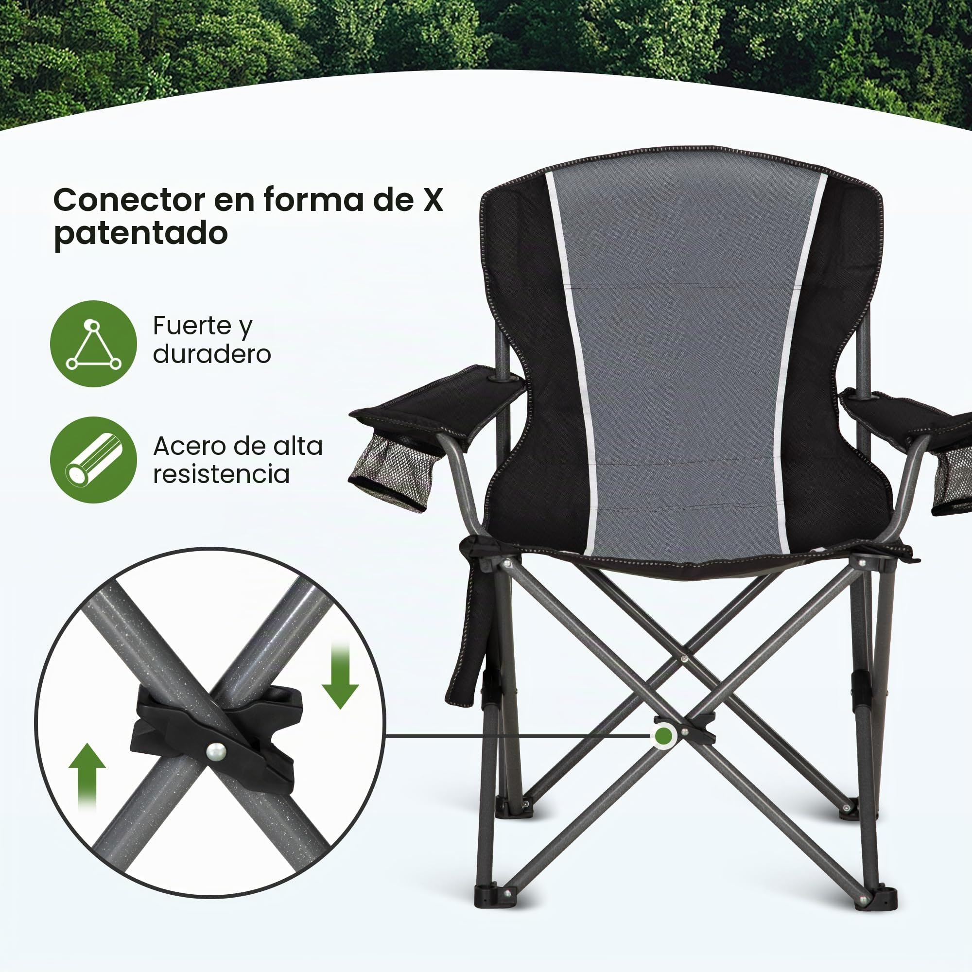 HIGH POINT SPORTS Silla de Camping Negro, Silla Camping Plegable Silla Plegable Portátil de Gran Tamaño, Silla Plegable Azul-Gris Resistente al Aire Libre 160KG Silla de Pesca (Negro 2 Piezas)