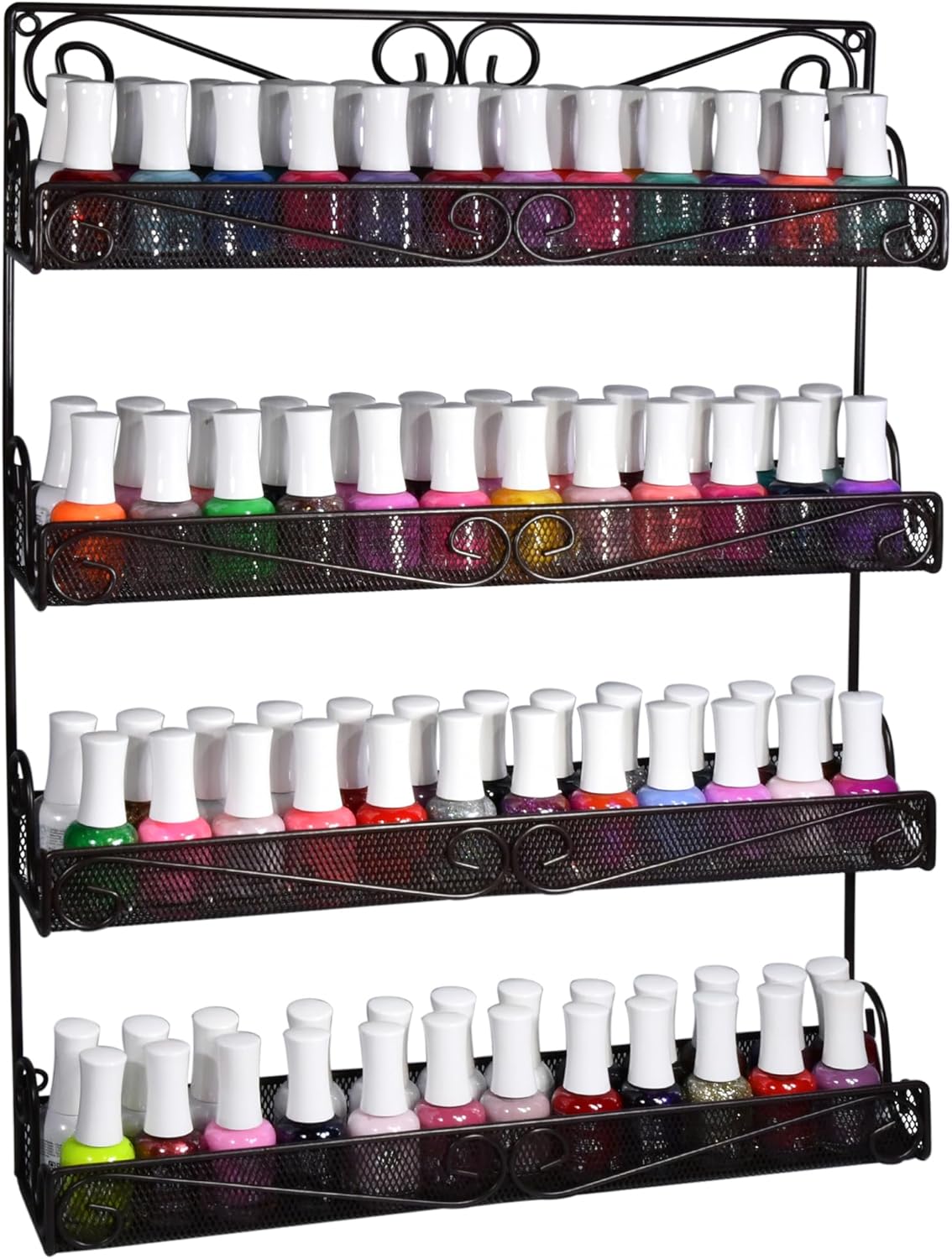 AMT 4 Tier Nail Rack, Pack Metal Wall Mount Organizer, Essential Oils Organizer, Pantry Cabinet Door Shelf Storage. Hanging Display for Spice Jars, Sauces, Cosmetic Beauty Bottles
