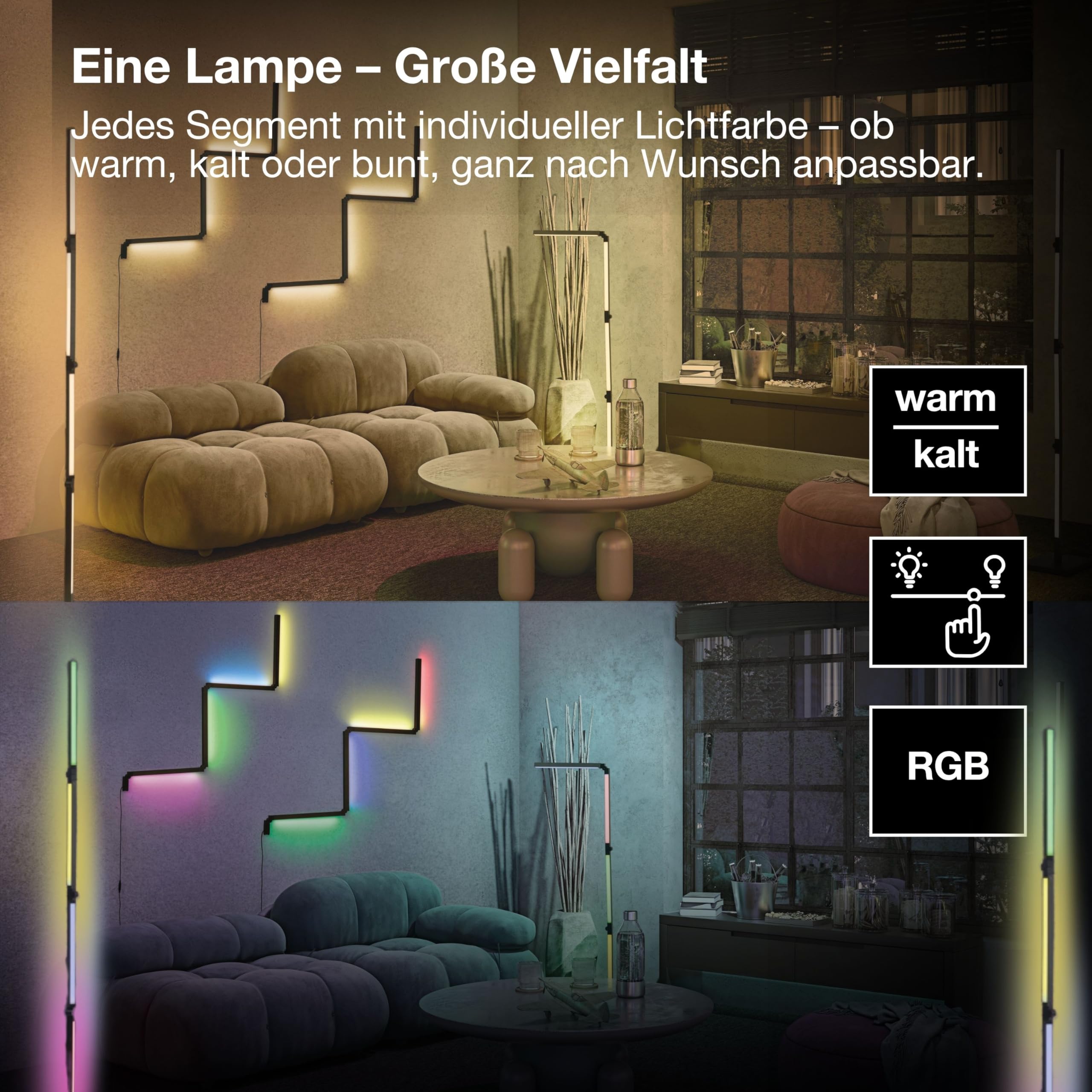 LEDVANCE SMART+ WIFI CONVERT Wand- & Stehleuchte, schwarz, 24W, 2320lm, regulierbares Weiß- & Farblicht, dimmbar, lange Lebensdauer, dynamischer Magic RGB-Lichteffekt, App-steuerbar, 2700K - 6500K
