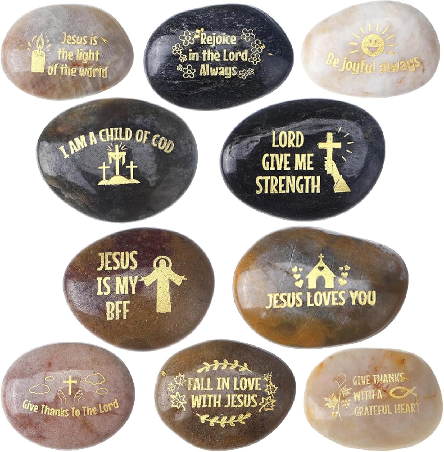 30 Pcs Easter Bible Verses Stones Religious Crosses Stones 10 Different Prayer Engraved Jesus Scripture Rocks Encouragement Motivational Rocks Easter Gifts for Church Christian Basket Stuffers