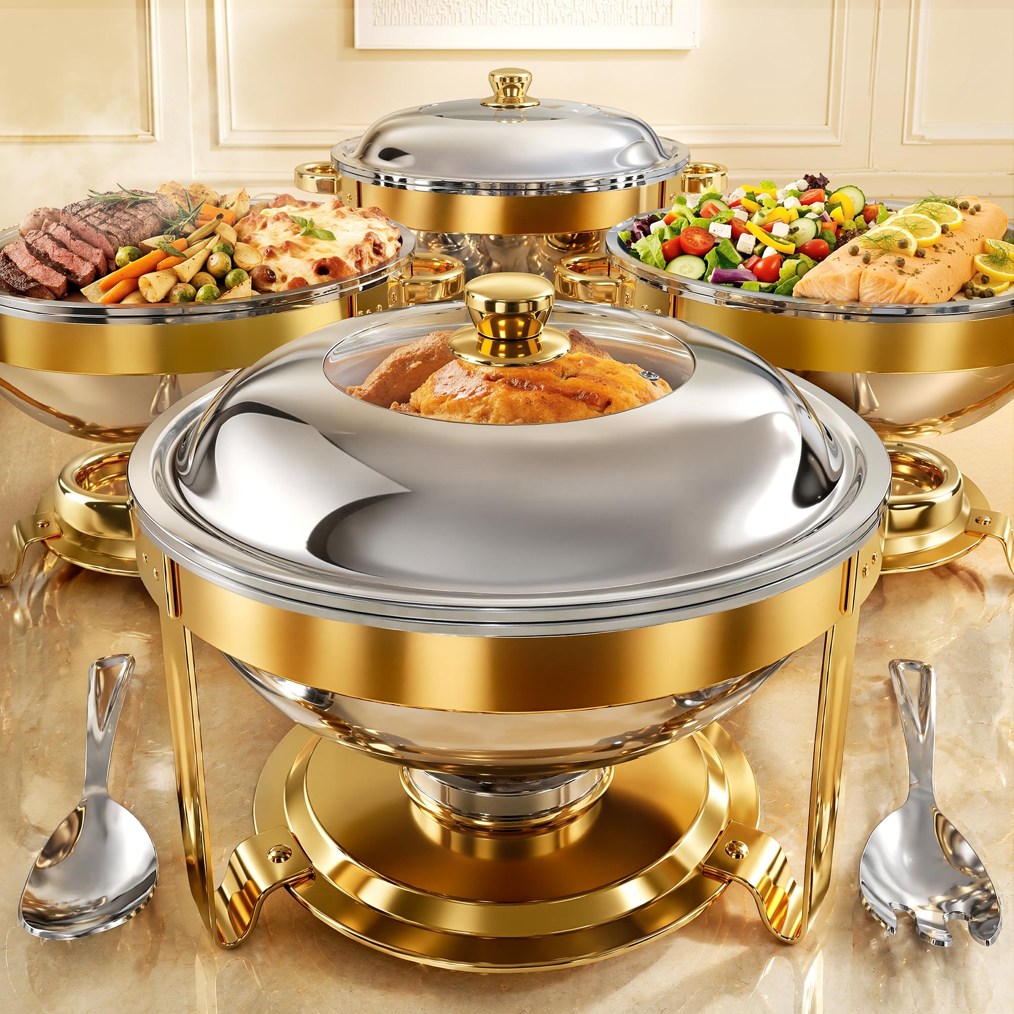 Chafing Dishes for Buffet 4 Pack, 6QT Food Warmers for Parties Buffet with Glass Lid，Stainless...