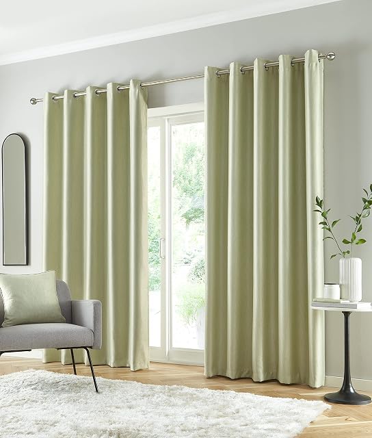 Enhanced Living Goodwood Green Thermal Blockout Eyelet Curtains - 66 x 54 inch (168 x 137cm) - Energy Saving & Noise Reducing Curtains for Living Room & Bedroom