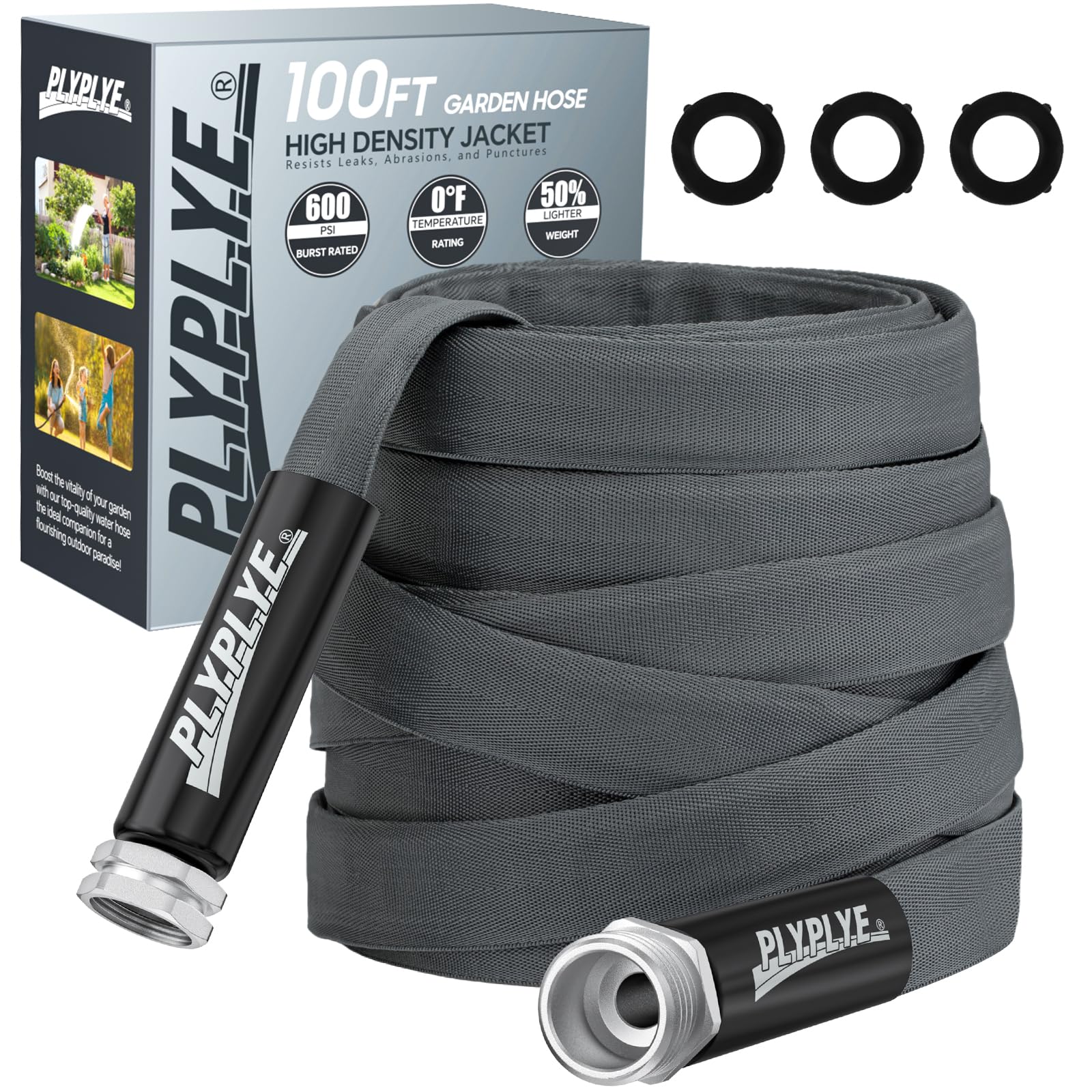 Photo 1 of PLYPLYE Garden Hose 100ft, Made of TPU(Not PVC), Ultra-Light & Flexible Water Hose, Non-Shrinking, Easy to Store, Drinking Water Safe Material, All-weather, Black&Gray