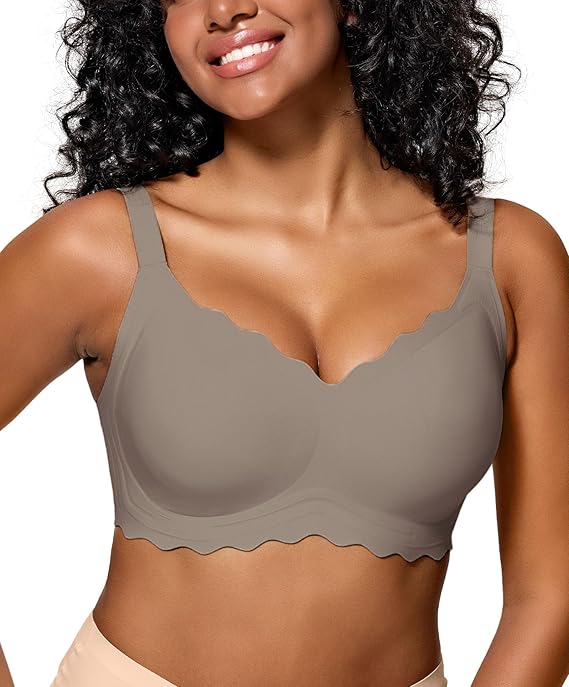 Womens Full Coverage Wire Free Bra - Plus Size Bras with Support and Lift Scalloped Everyday Comfort Bralettes