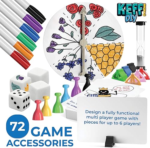 Miniatura 4 de KEFF Haz tu propio juego de mesa – Kit de mesa de juego en blanco con piezas de juego, tarjetas en blanco, dados, spinner, peones y más – Divertidos