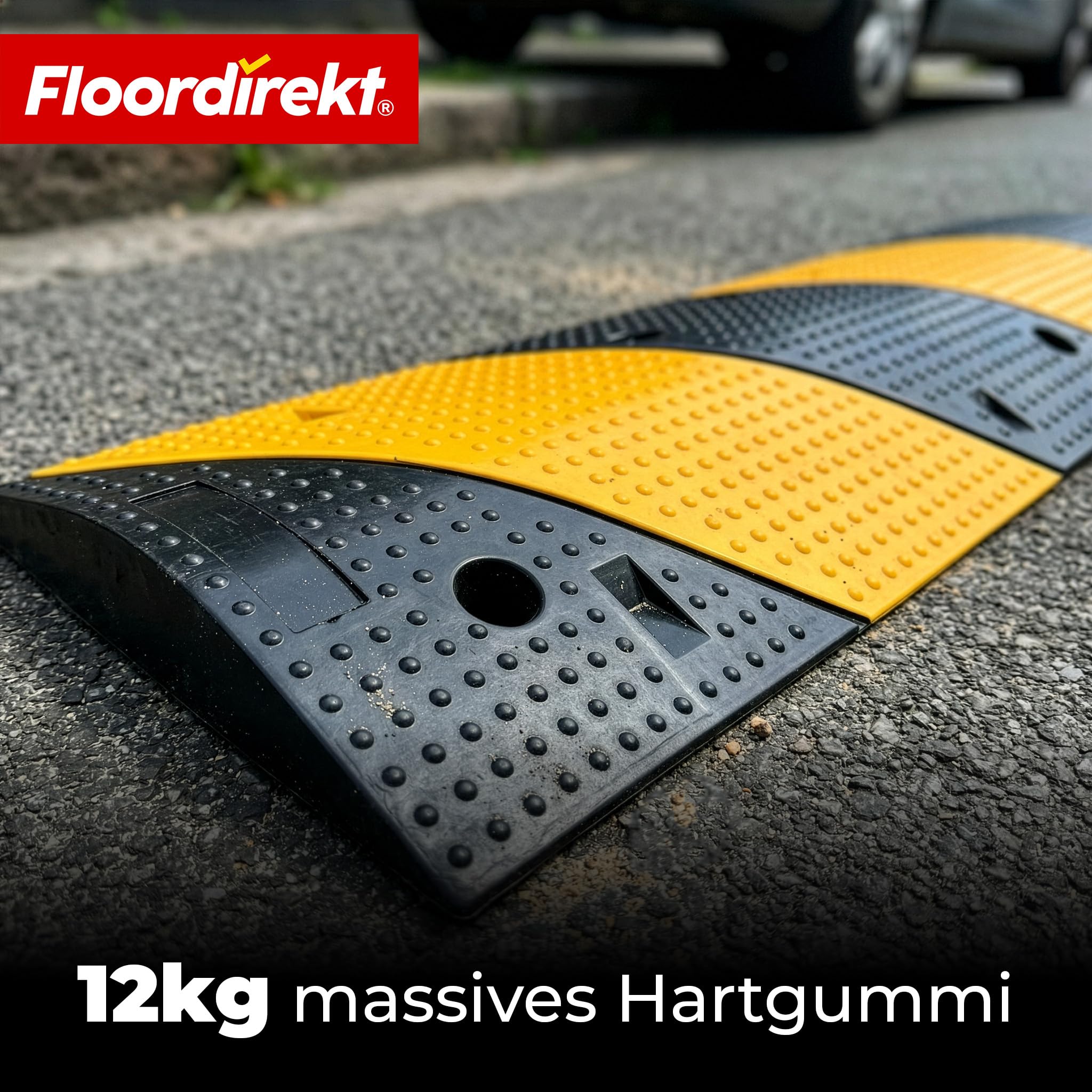 Floordirekt Umbral de goma Pico de alta calidad para limitación de velocidad efectiva, umbral de tempo, 100 x 30 x 5 cm, negro/amarillo