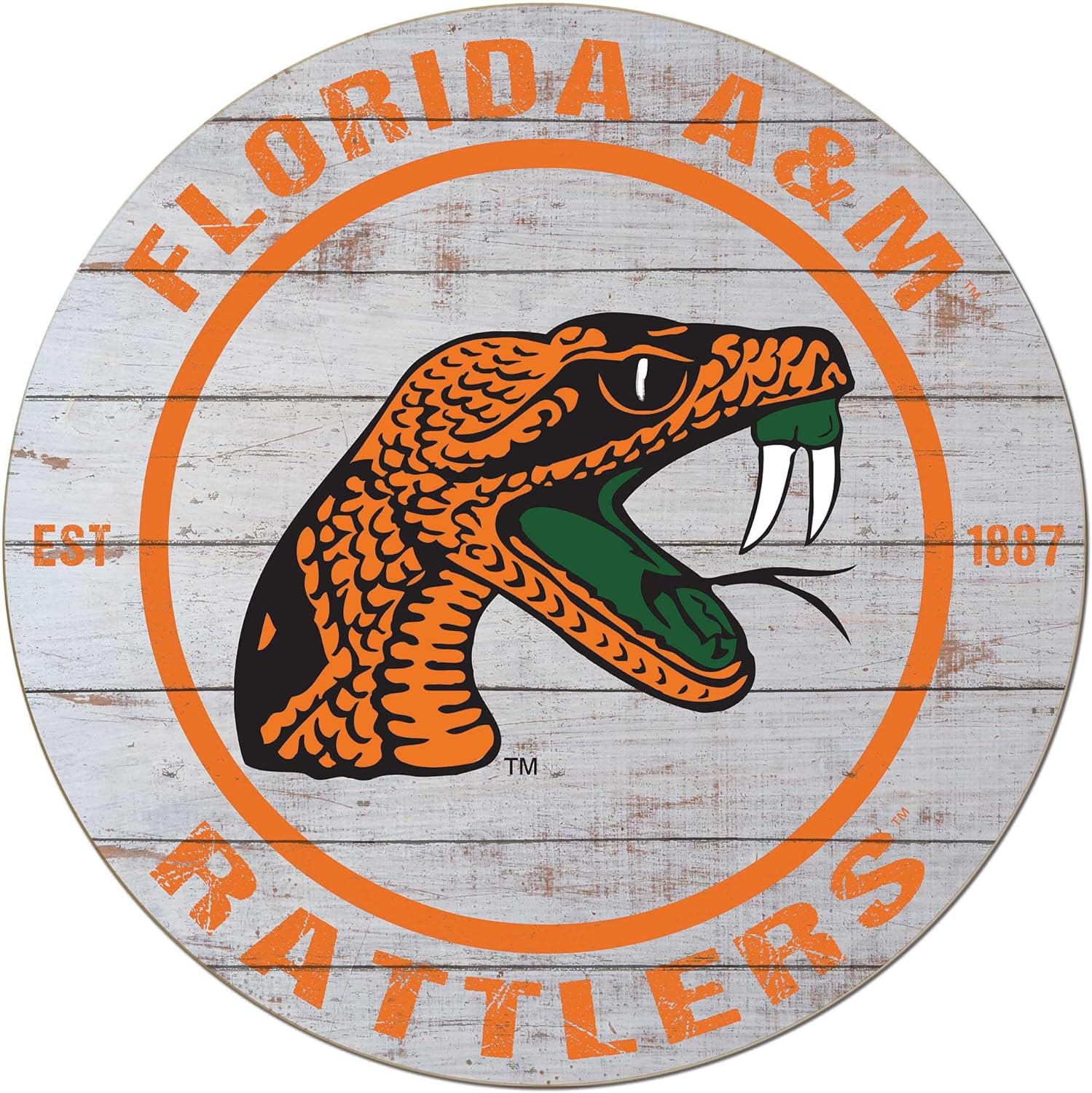 KH Sports Fan Florida A&M Rattlers Weathered Circle Sign, 20x20 Inches, Rattlers Decor for Dorm Room, Fan Cave, Living Room; Display Your Team Spirit with This Florida A&M Rattlers Wall Art