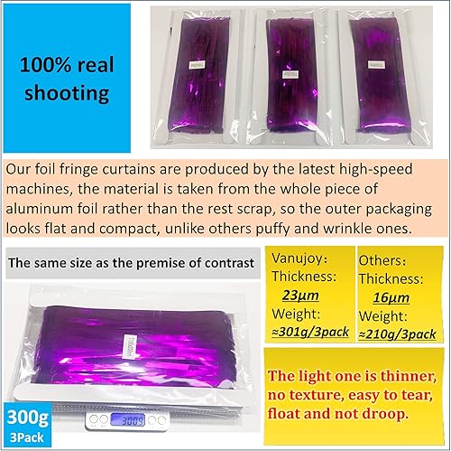 Miniatura 5 de Paquete de 3 cortinas de fondo de flecos de papel de aluminio de 3.3 x 6.6 pies, decoración de fiesta para cumpleaños, despedida de soltera,
