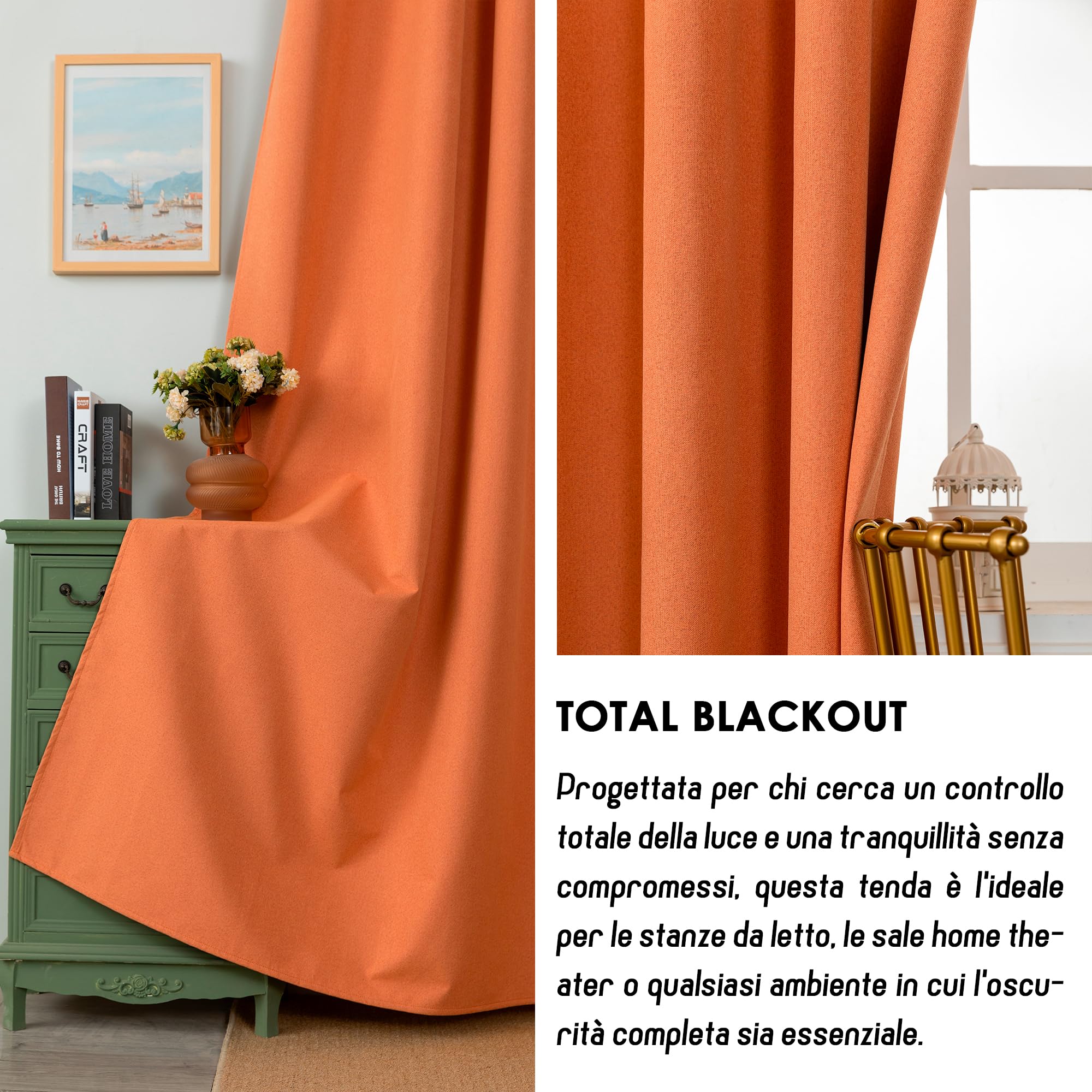 GIRASOLE HOME Paire de rideaux barbade thermiques totalement occultants 2 panneaux avec poche