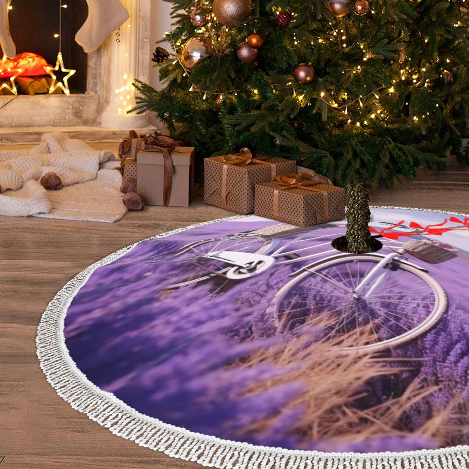 Jupe de sapin de Noël en peluche douce haut de gamme lavande 122cm