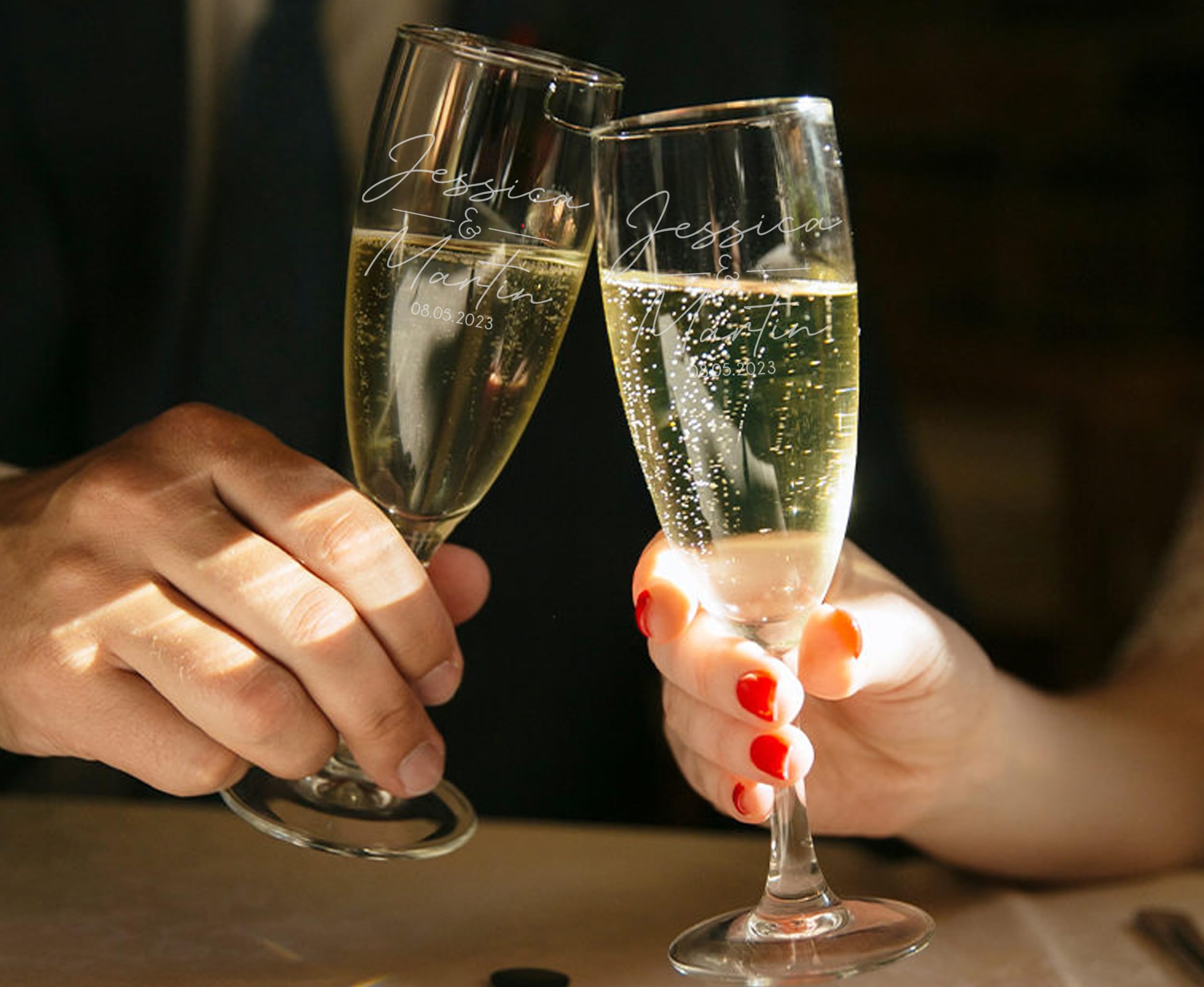 Custom Mrs and Mr Champagne Glasses (10 oz) -Set of 2, Bride and Groom Glasses for Wedding Engagement