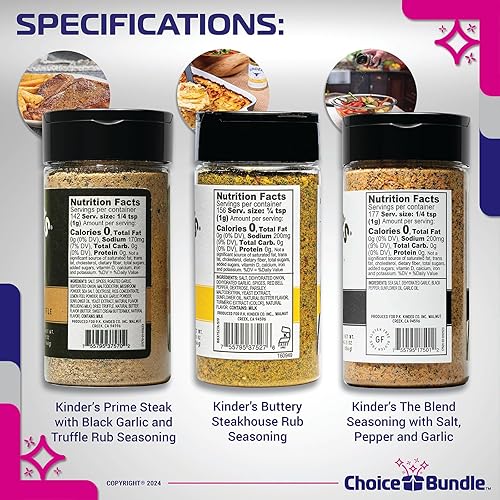 Miniatura 3 de Kinders Premium BBQ BBQ Rub & Seasoning Paquete de 3 unidades (16.7 onzas) Kinder's Prime Steak con ajo negro y trufa, Steakhouse con mantequilla