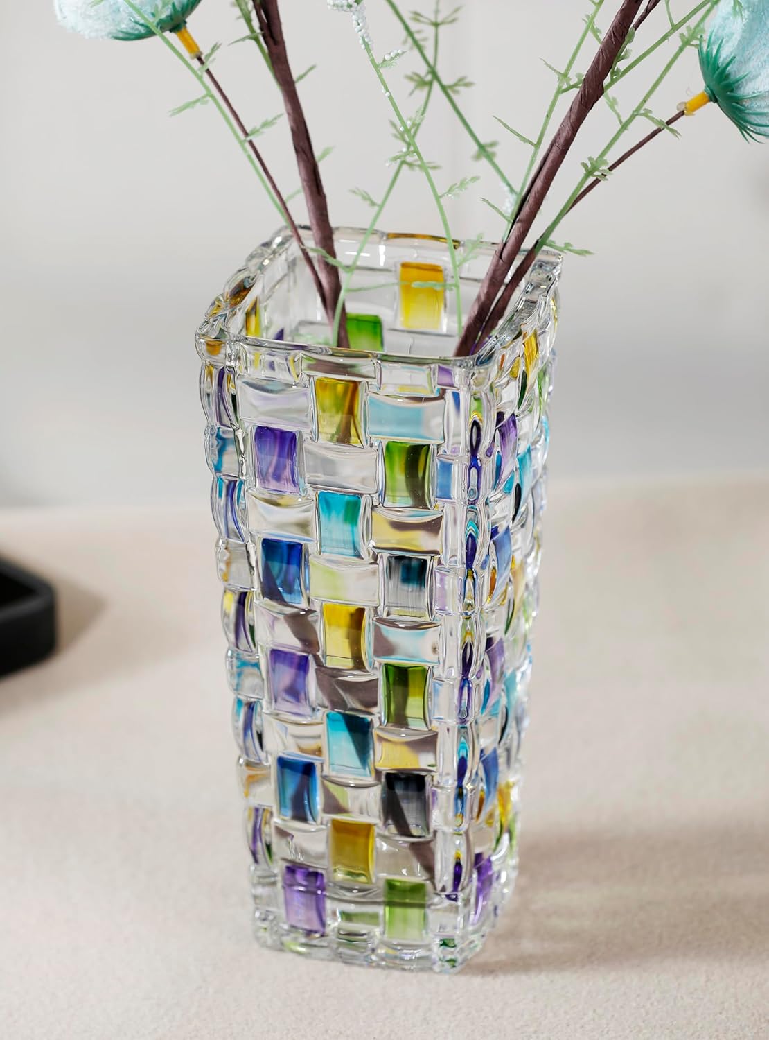 Magcolor Hand Painted Blue Woven Glass Vase -Crystal Flower Vase- 7.7 inch, Glass Plant Vase for Floral Arrangements, Centerpieces, Weddings, Housewarming, Centerpiece Home Deco. - Image 9