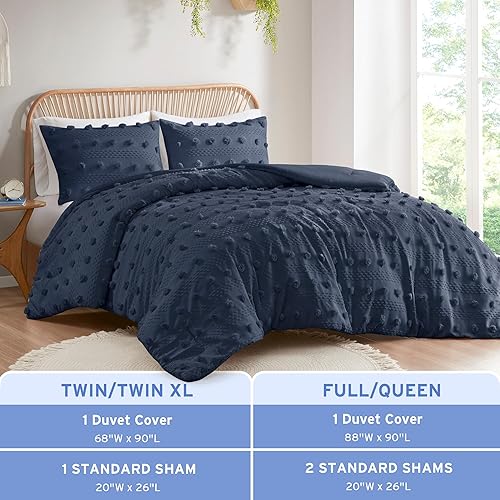 Miniatura 5 de Intelligent Design Juego de funda de edredón tamaño individual, juego de edredón jacquard recortado con detalles de pompones, funda de cama de