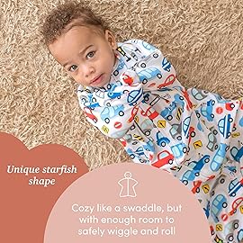 SleepingBaby Zipadee-Zip Transition Swaddle - Cozy Baby Swaddle Blanket with Zipper Convenience - Roomy Wearable Blanket for Easy Diaper Changes - Busy Town, Medium (6-12 Month)