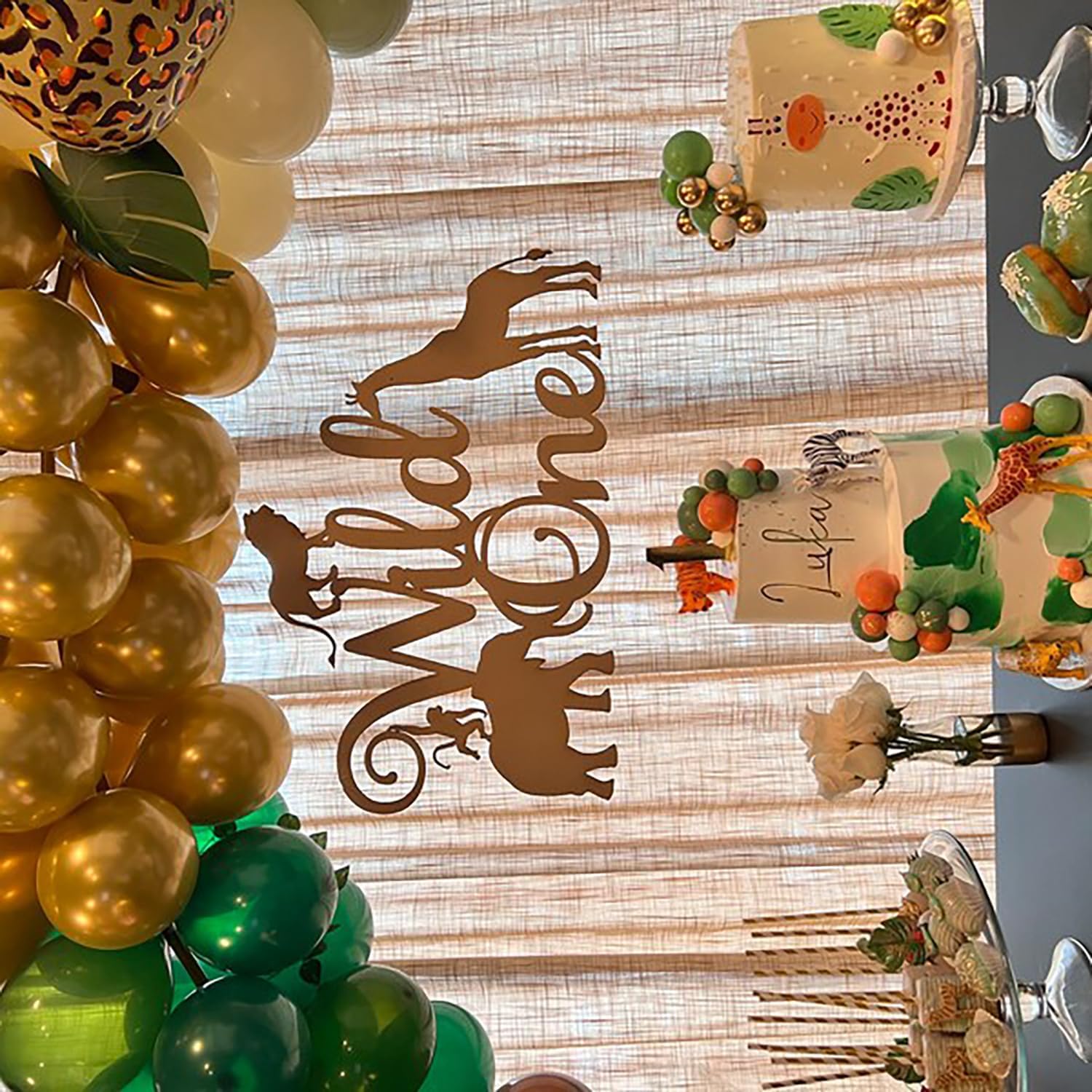 Wild One Sign for Backdrop,Wooden 15.7 * 13.7inch Boy First Anniversary Sign for Safari Jungle Theme Birthday Party,One Year Boy Decoration