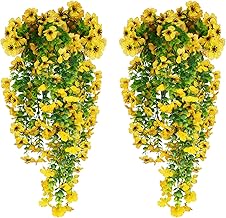 HBell 4Pcs Artificial Hanging Flowers,UV-Resistant Fake Hang Plants Flower Bouquet Hanging Vine Plants Drooping Plant for Wall Home Garden Yard Patio Wedding Indoor Outdoor Decoration (Yellow)