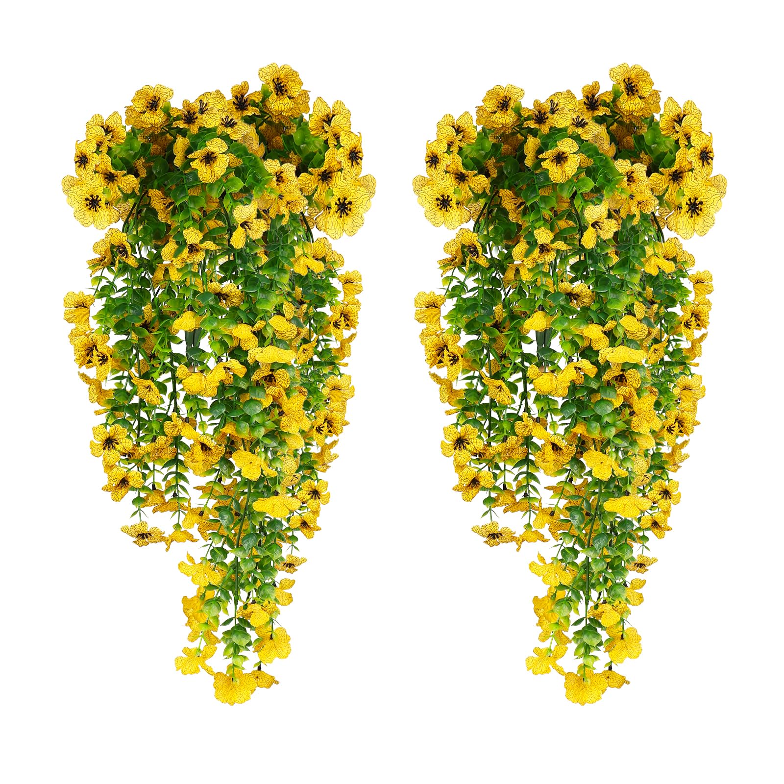 HBell 4Pcs Artificial Hanging Flowers,UV-Resistant Fake Hang Plants Flower Bouquet Hanging Vine Plants Drooping Plant for Wall Home Garden Yard Patio Wedding Indoor Outdoor Decoration (Yellow)