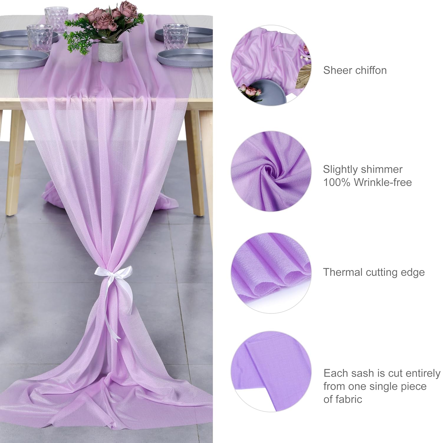 MDS 12 Pack 10ft Chiffon Table Runner 29 x120 Inches Sheer Wedding Runner Romantic Rustic Table Runner for Wedding Decorations, Birthday Parties, Bridal Shower Party Arch Decor - Orchid