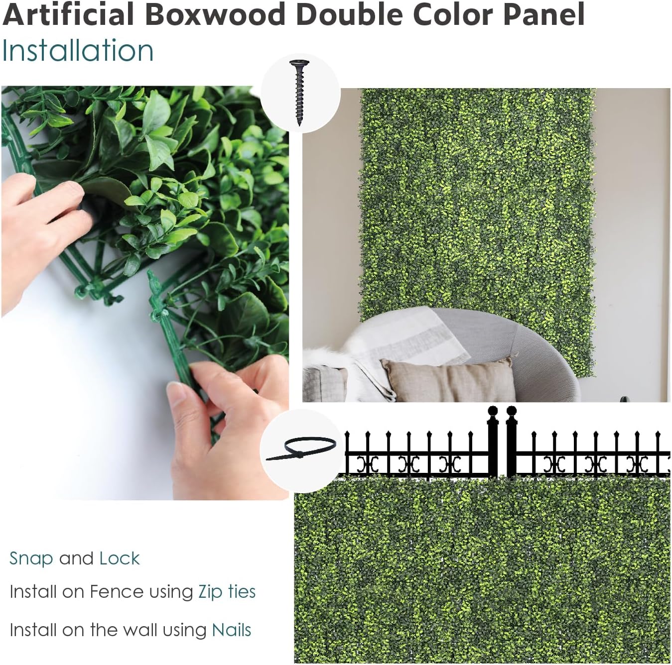 ECOOPTS 20" x 20" Artificial Boxwood Leaf Fence Greenery Panel Privacy Fence Ivy Screen Decoration for Home Backyard Patio Indoor Outdoor (3 Pieces)