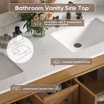 60 Inch Bathroom Vanity with Double Sink Combo, Light Walnut