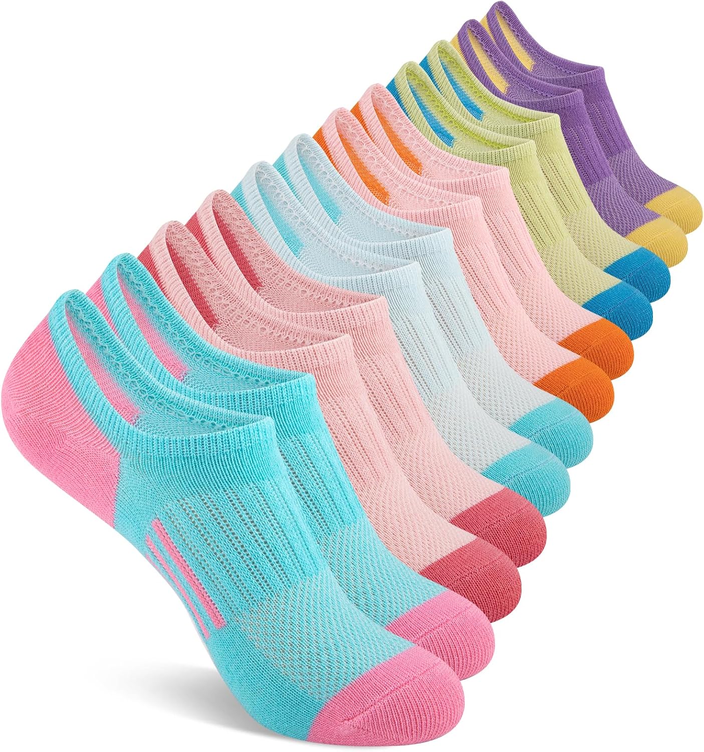 Comfoex 12 Pairs Girls No Show Socks Cotton Non Slip Mesh Low Cut Ankle Invisible Kids Socks With Grips