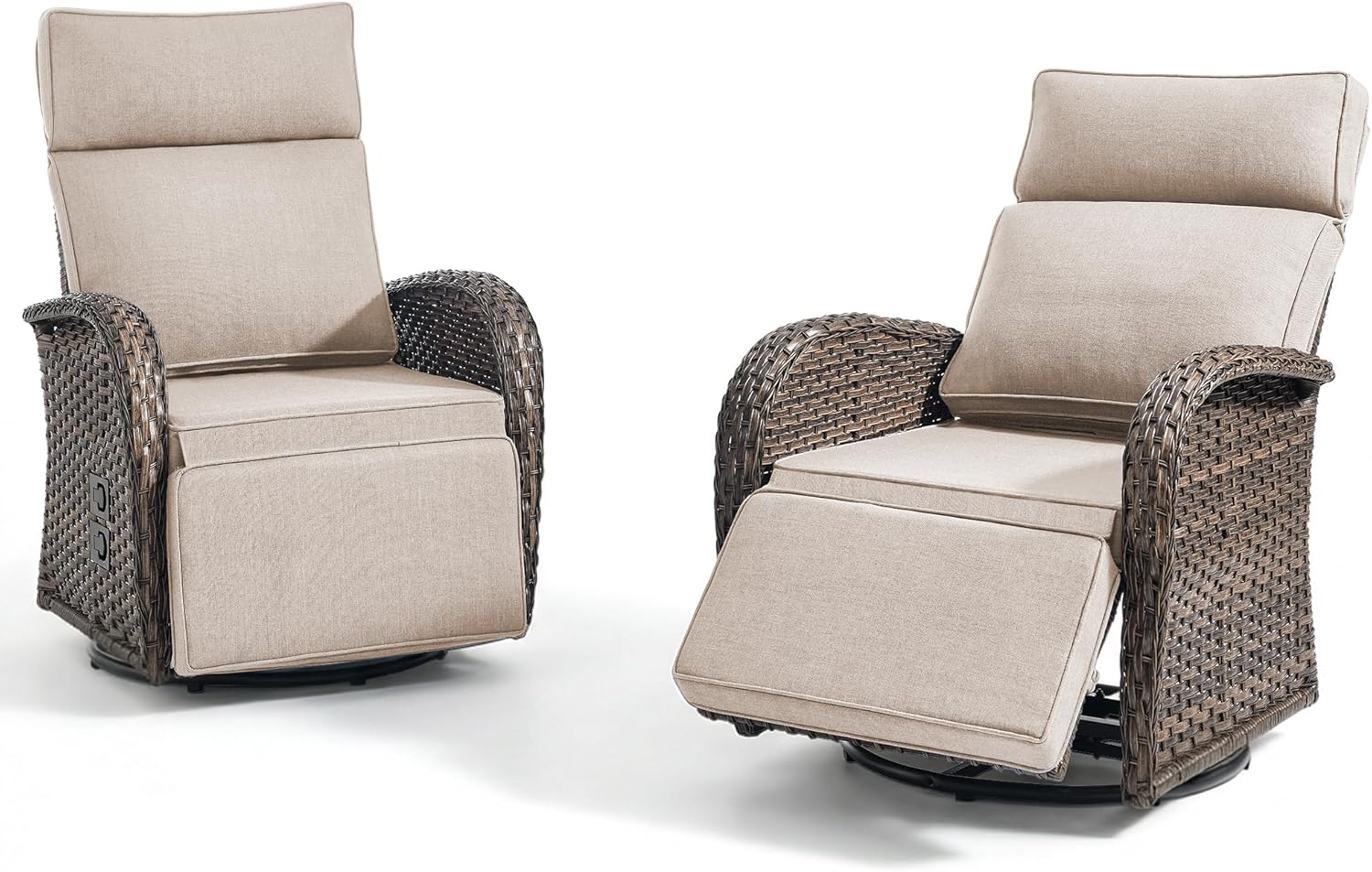 Zero Gravity Patio Swivel Recliner Chairs Set of 2 - Wicker Outdoor Lounge Chair with Adjustable Backrest & Footrest, All Weather Reclining Chairs with Thick Cushion for Pool Deck Beige