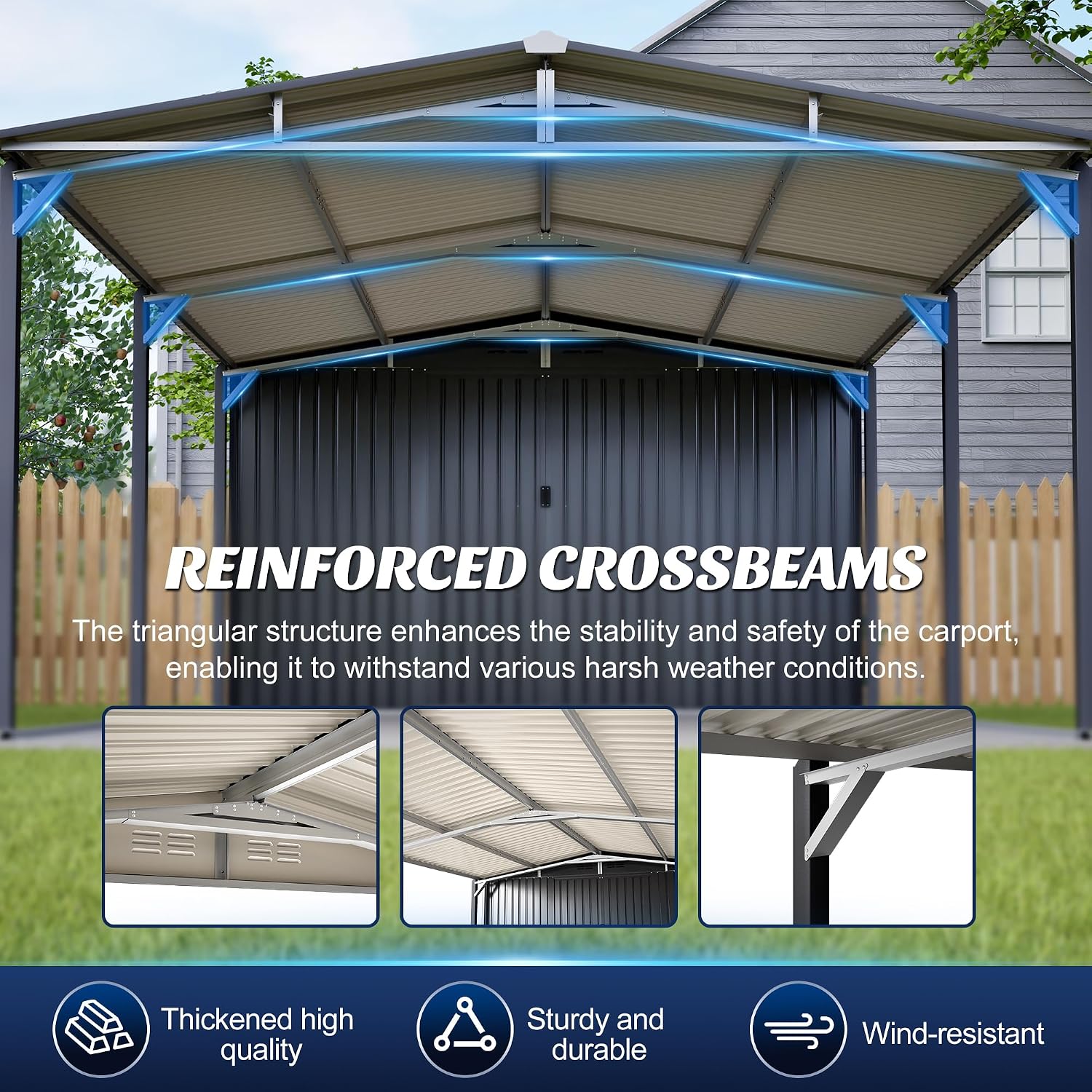 Heavy Duty Storage Carport Canopy Storage Shelter Shed with Roll-up Doors for Boat, Patio Furniture,Lawn Mower and Bike, Waterproof & UV Protected (Black 2in1, 12 * 20FT)