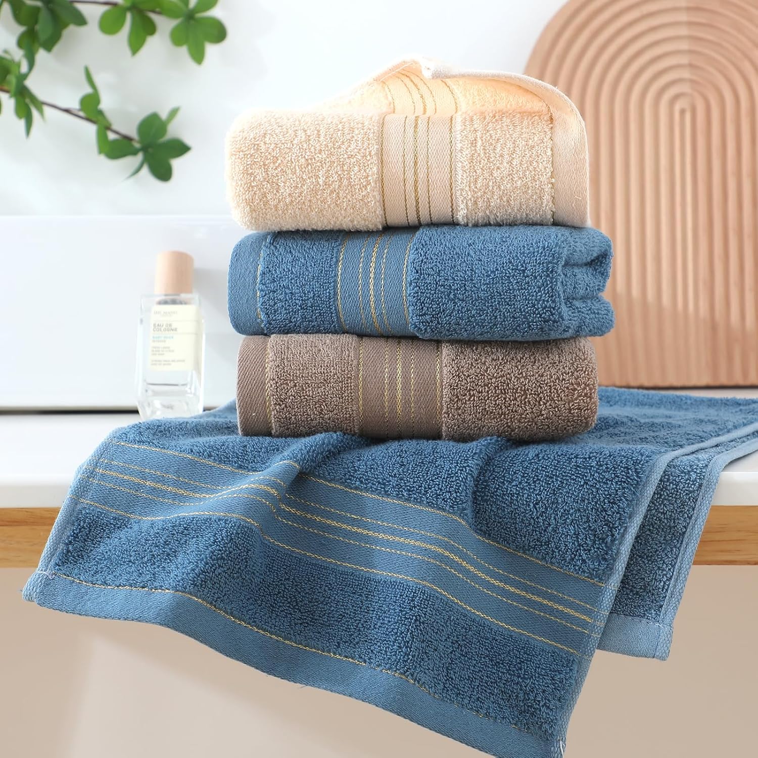 2 Pack Hand Towels for Bathroom - 100% Cotton Decorative Soft & Highly Absorbent Towel Set for Face, Spa, Gym, Kitchen, Hotel, 13x30 Inch (Beige - 2 Pack) - Image 4