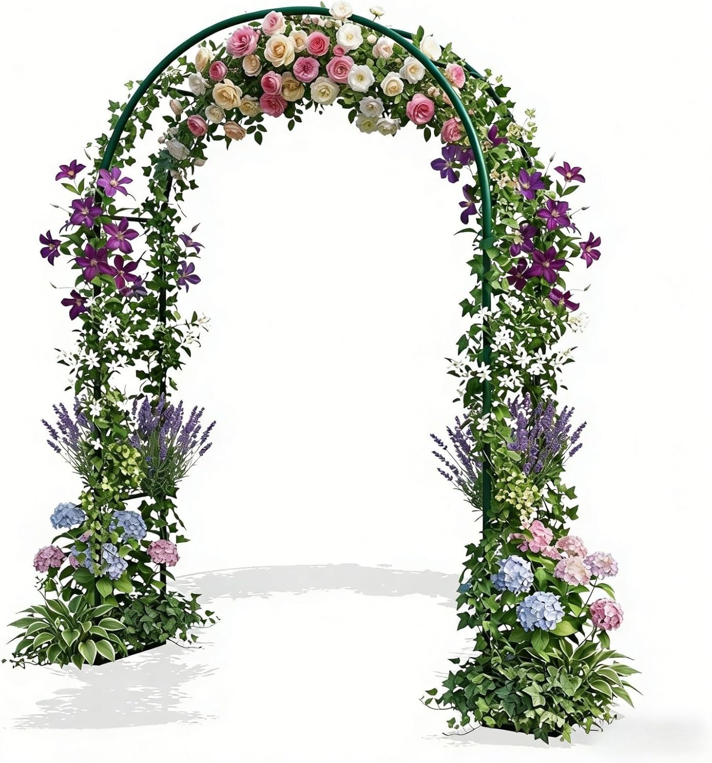 Garden Arbor Trellis for Climbing Plants Outdoor, Metal Garden Arch with Base for Stability, Heavy Duty Wedding Arch, Outdoor Trellis Arches for Flower Roses, Balloon Decoration(Green,W7.9xH7.2ft)