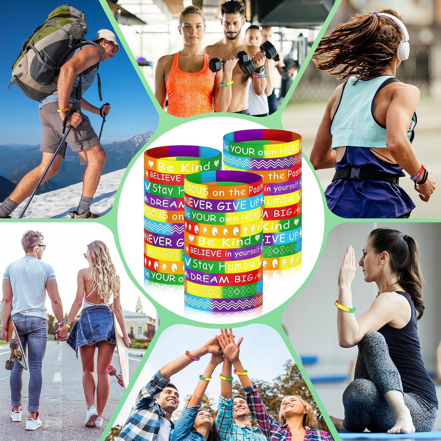 Morcheiong 100 Pieces Motivational Bracelets Bulk Inspirational Silicone Wristbands Unisex Style for Home Office School Activities Supplies