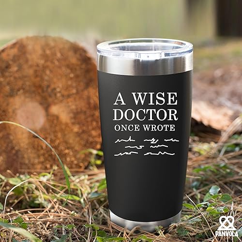 Miniatura 6 de Panvola A Wise Doctor Once Wrote - Vaso con tapa extraíble y popote (20 onzas, negro)